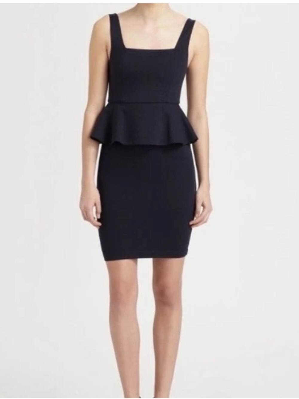 Alice + Olivia Black Square-Neck Peplum Dress